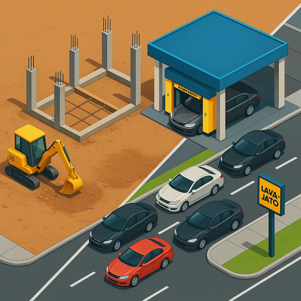 Comparação entre obra de implantação e operação pronta de lava-jato automático